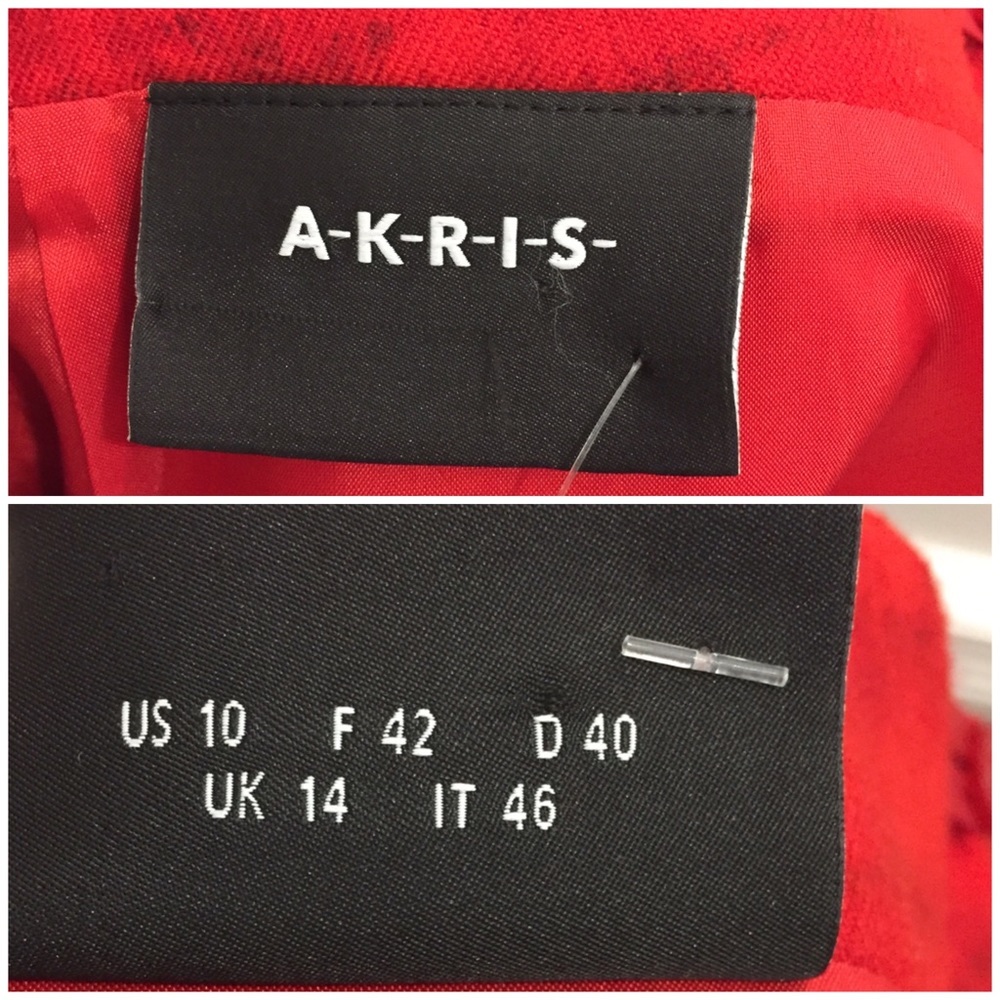 NWT A-K-R-I-S Tiger Print Red Skirt 10 wool silk red stripe - Picture 7 of 8